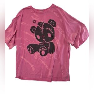 Custom Acid Washed Gloomy Bear Graphic Tee Sz L PTP 25-27.5”